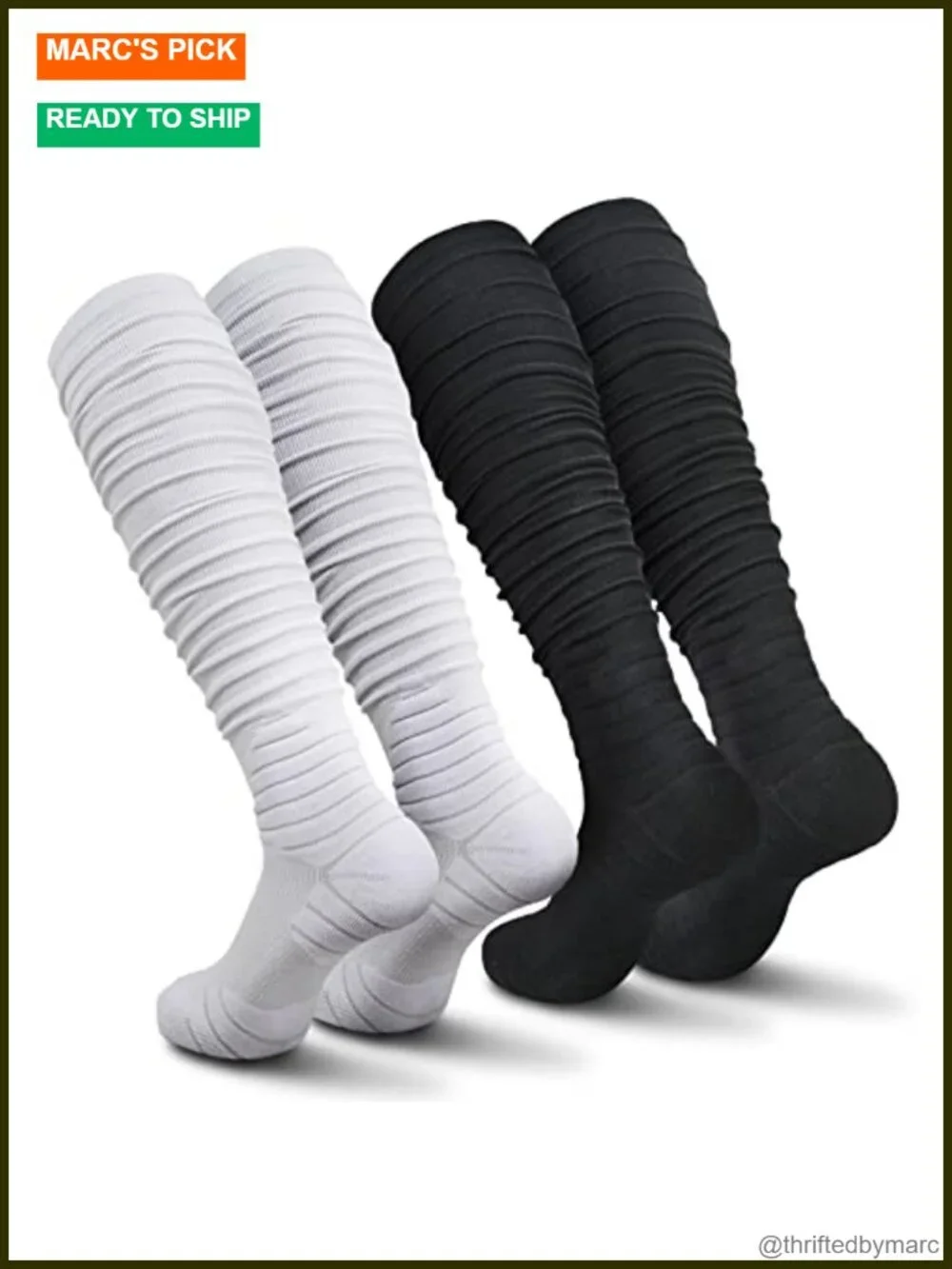 Scrunch Football Socks Ultra Long Combed Cotton Ankle Support Padded Knee High